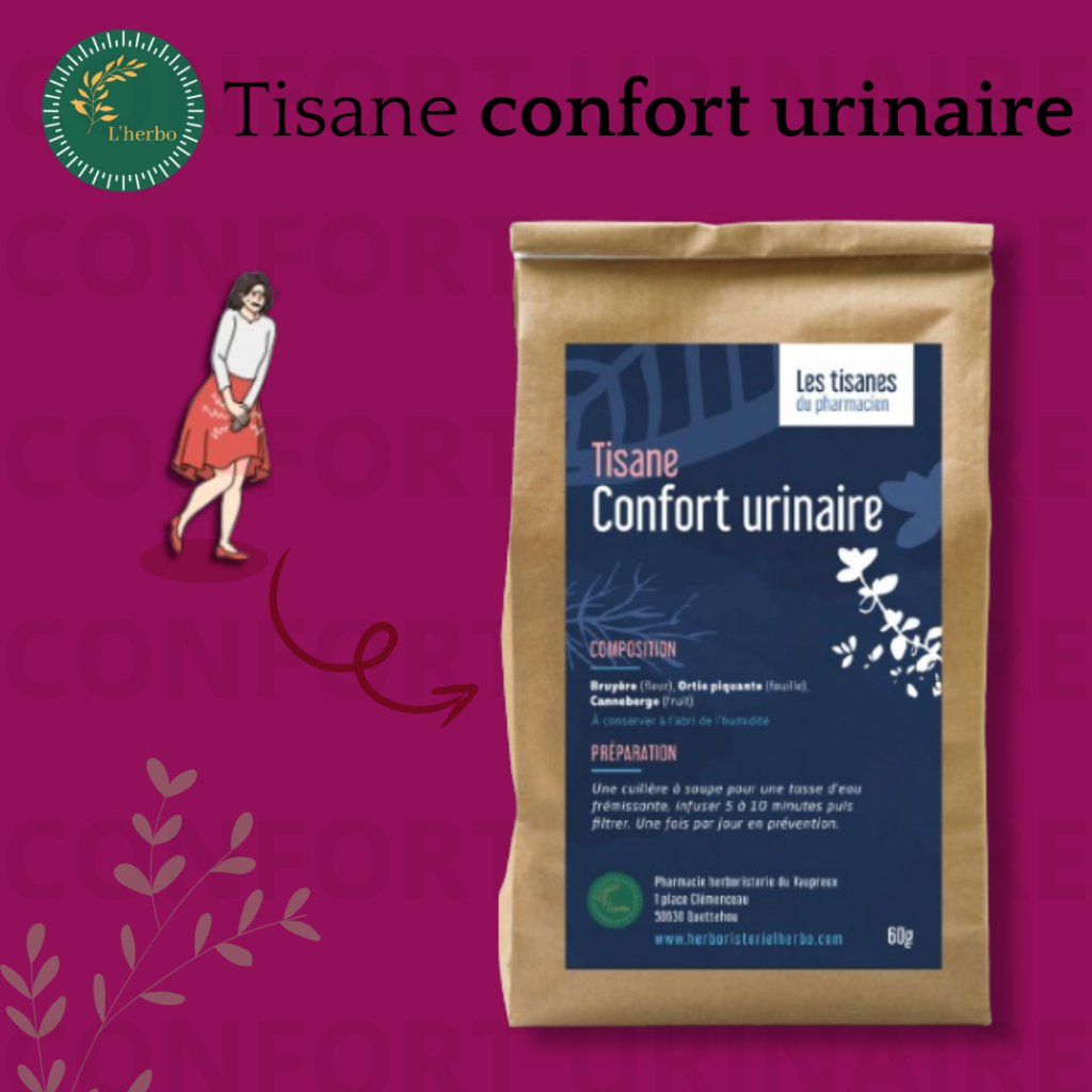 tisane confort urinaire, publication facebook et instagram tisane confort urinaire l'herbo