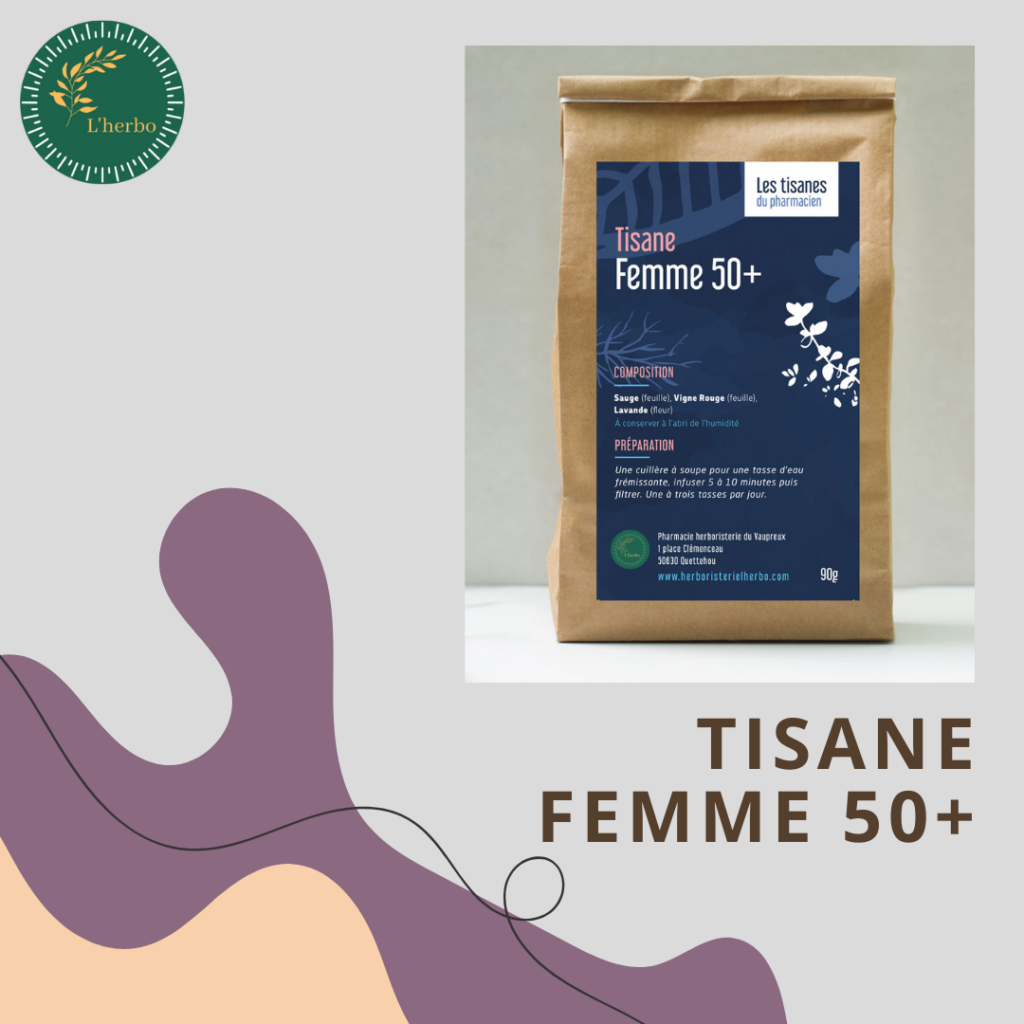 tisane femme +, publication facebook et instagram tisane femme 50+ l'herbo