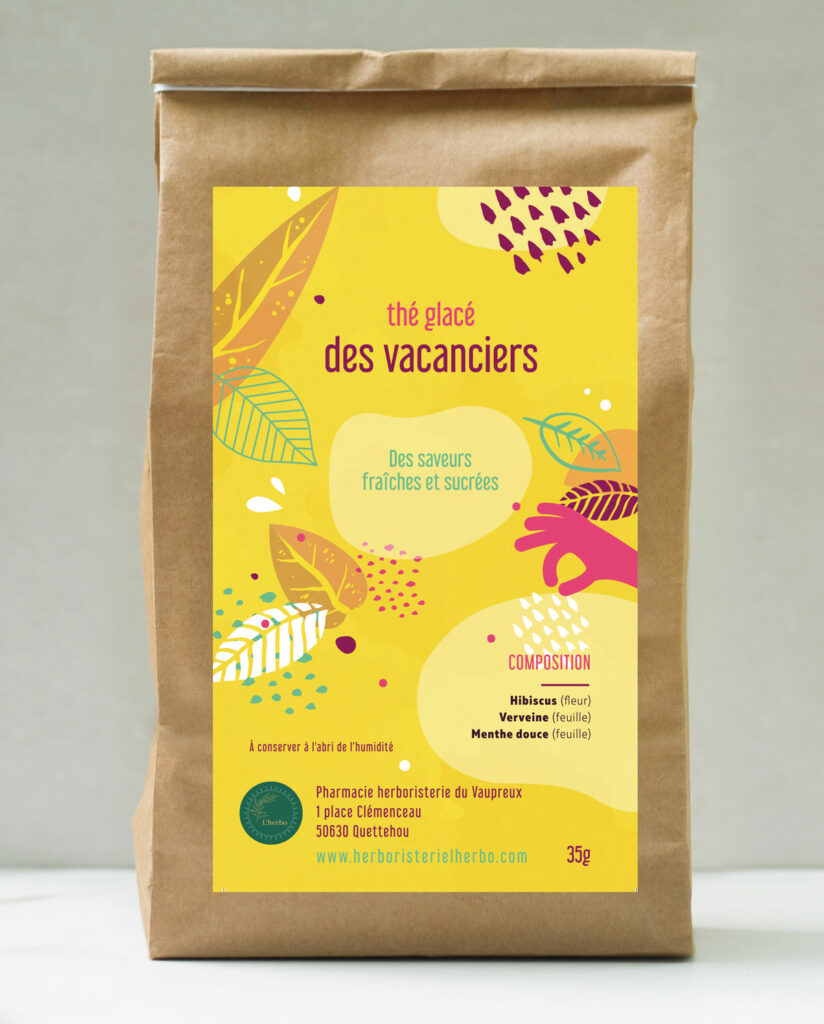 Voici nos thé et tisane de l'herbo de quettehou  thé glacé des vacanciers