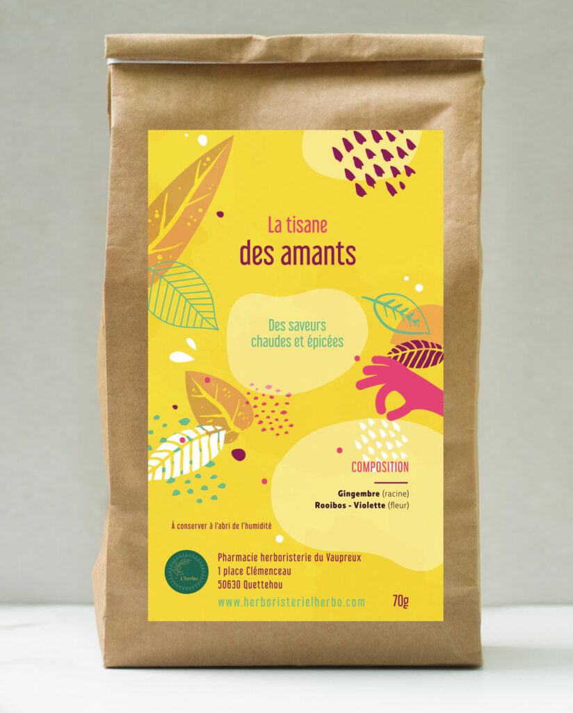 Voici nos thé et tisane de l'herbo de quettehou  tisane des amants