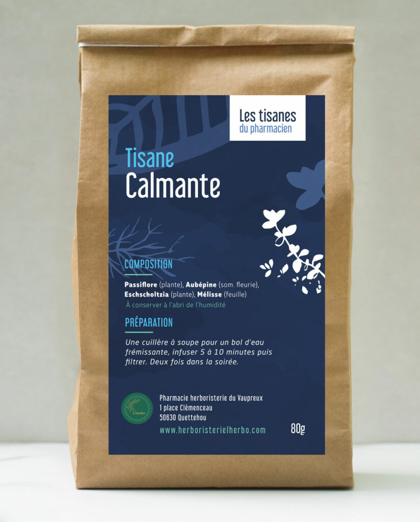 Voici nos thé et tisane de l'herbo de quettehou  tisane calmante