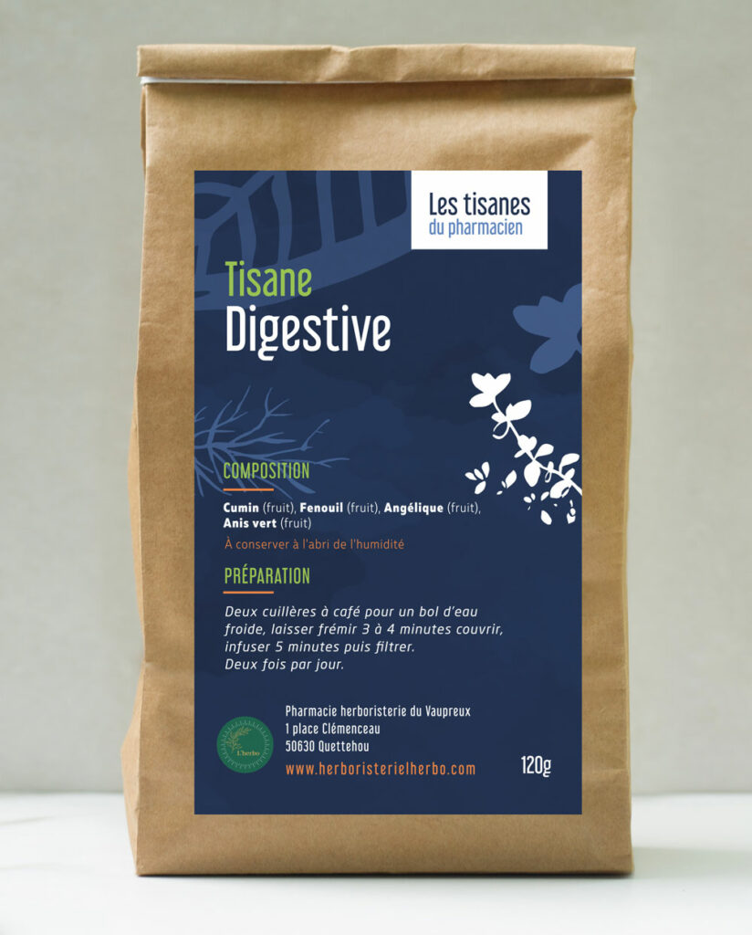 Voici nos thé et tisane de l'herbo de quettehou  tisane digestive