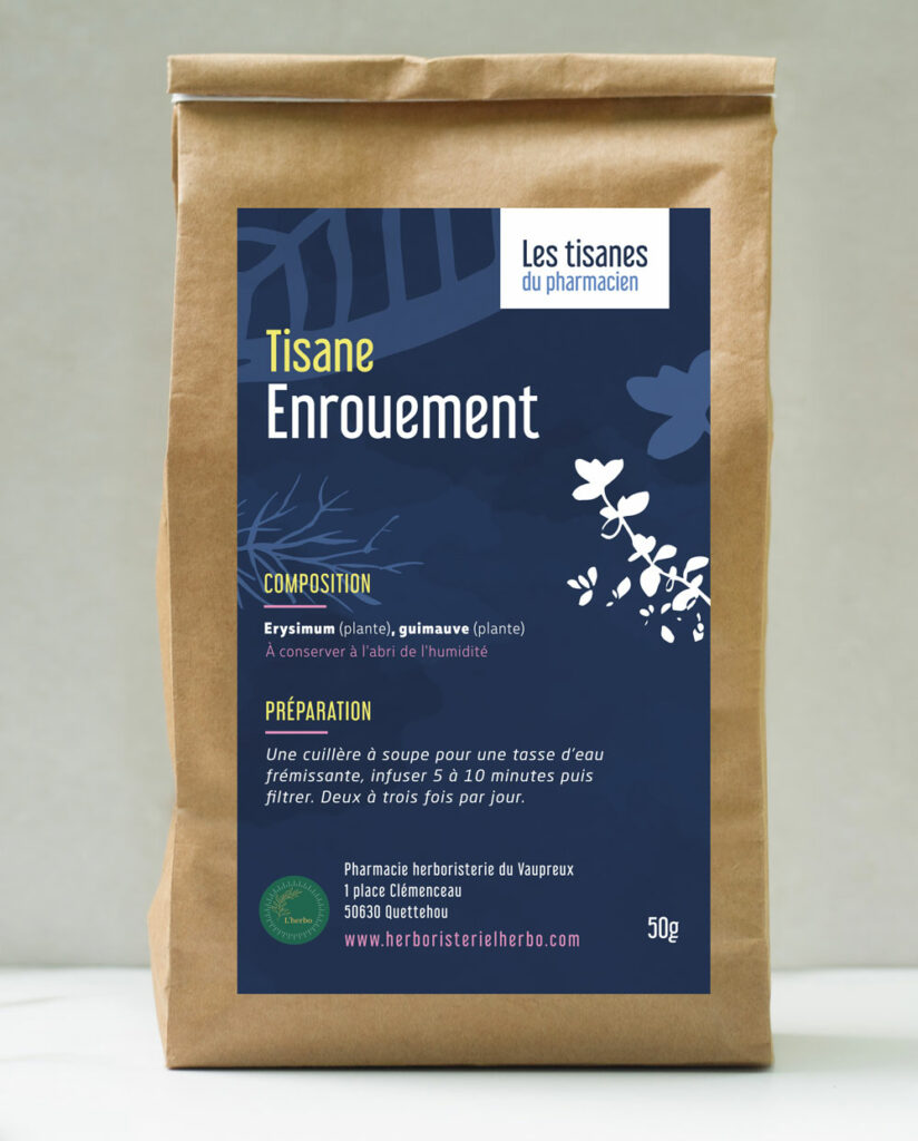 Voici nos thé et tisane de l'herbo de quettehou  tisane enrouement