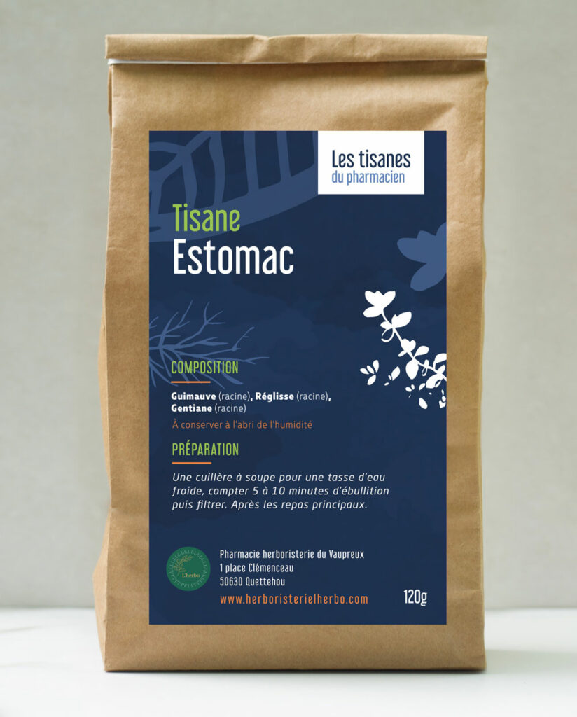 Voici nos thé et tisane de l'herbo de quettehou  tisane estomac